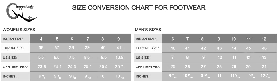 Chappalwala.com Shoe Size convertion chart